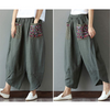 Women's Loose Linen Elastic Waist Ethnic Splicing Harem Pants