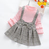 Spring Autumn Girls Long Sleeve Plaid Princess Dress with Bowknot