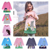 Girls Casual Cartoon Animal Long Sleeve Striped Print Dress