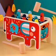 Kids Wooden Cartoon Elephant Pull Along Toy Whack A Mole Percussion Game Toys